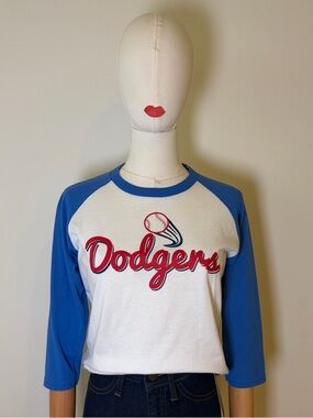 Dodgers Girls Baseball Raglan Long Sleeve Shirt - Size M (Youth)